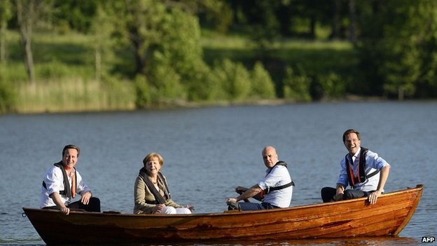 The four leaders took to the river for a spot of relaxation before the talks began in earnest