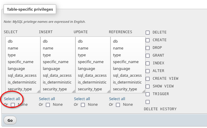 Select all against SELECT