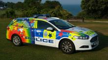 Sussex Police car in Pride livery