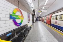 Tottenham Court Road station, with the Underground roundall recoloured